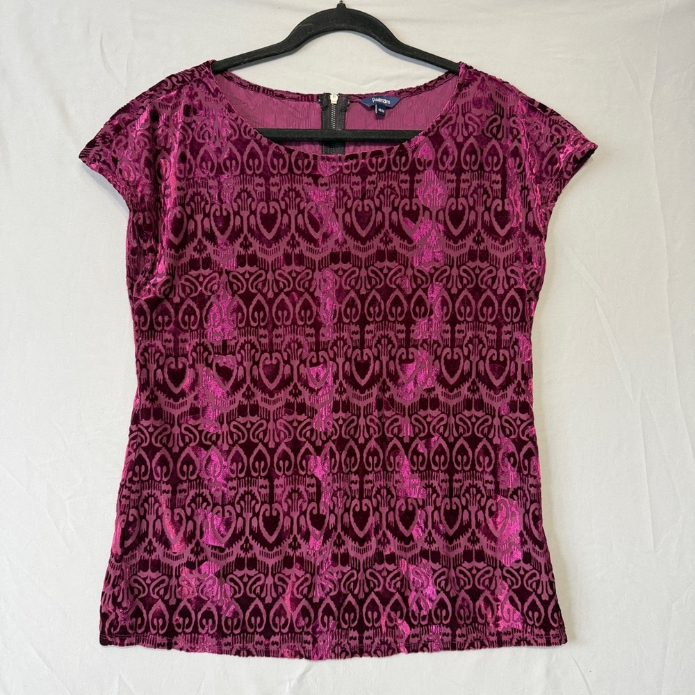Reitmans Womens Whimsigoth Velvet Burnout Top Size M Burgundy Fairy Grunge